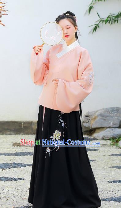 Traditional Chinese Ming Dynasty Nobility Lady Princess Hanfu Embroidered Paeonia Lactiflora Clothing for Women