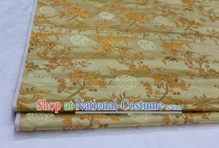 Chinese Traditional Ancient Costume Royal Palace Bamboo Pattern Tang Suit Yellow Brocade Cheongsam Satin Fabric Hanfu Material