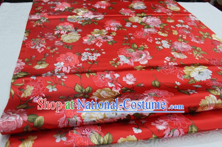 Chinese Traditional Ancient Costume Royal Palace Peony Pattern Tang Suit Xiuhe Suit Red Brocade Satin Fabric Hanfu Material