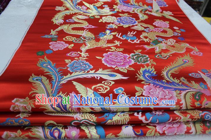 Chinese Traditional Ancient Costume Royal Palace Phoenix Peony Pattern Tang Suit Xiuhe Suit Red Brocade Satin Fabric Hanfu Material