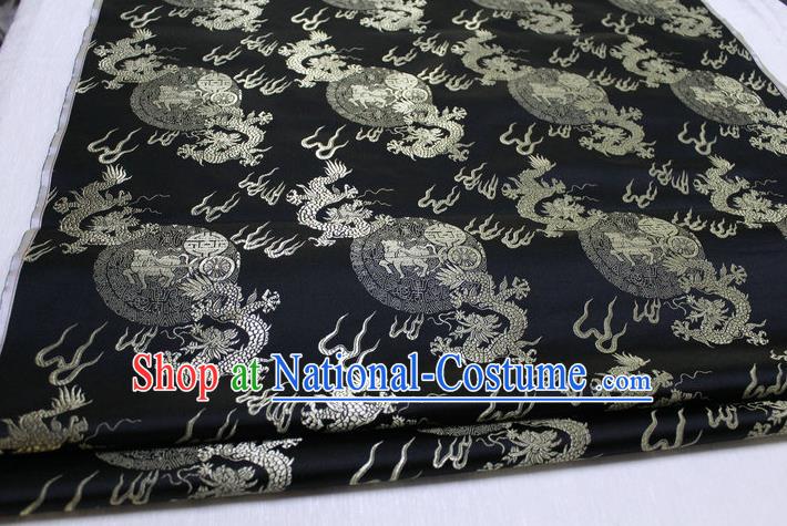 Chinese Traditional Ancient Costume Royal Palace Fire Dragon Pattern Tang Suit Mongolian Robe Black Brocade Satin Fabric Hanfu Material