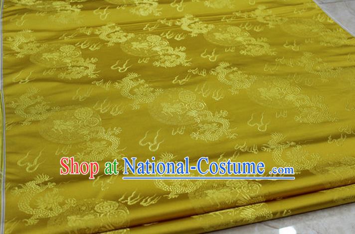 Chinese Traditional Ancient Costume Royal Palace Fire Dragon Pattern Tang Suit Mongolian Robe Yellow Brocade Satin Fabric Hanfu Material