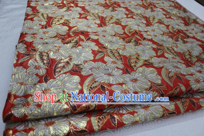 Chinese Traditional Ancient Costume Royal Printing Flowers Pattern Tang Suit Mongolian Robe Red Brocade Satin Fabric Hanfu Material