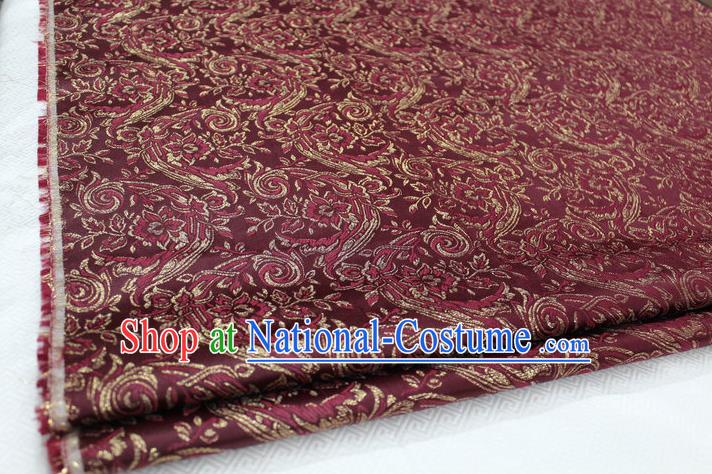 Chinese Traditional Ancient Costume Royal Palace Tang Suit Wine Red Brocade Mongolian Robe Satin Fabric Hanfu Material