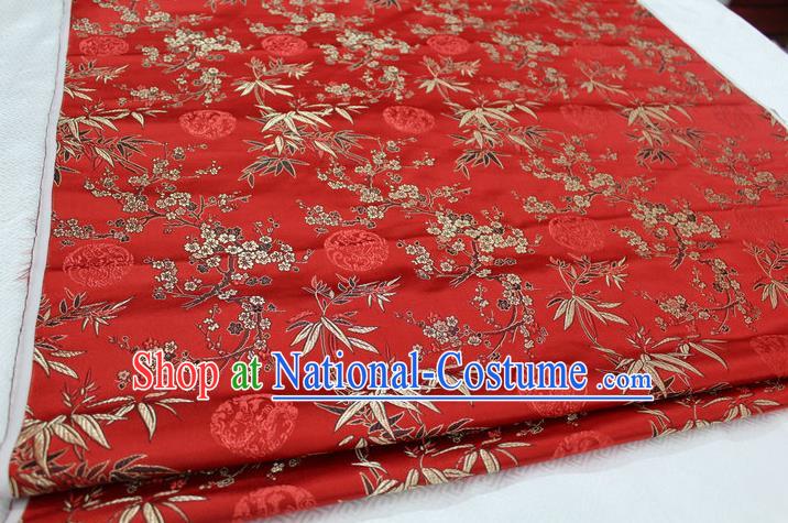 Chinese Traditional Ancient Costume Royal Palace Bamboo Pattern Tang Suit Red Brocade Cheongsam Satin Fabric Hanfu Material