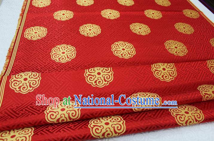 Chinese Traditional Ancient Costume Royal Palace Pattern Mongolian Robe Red Brocade Satin Fabric Hanfu Material