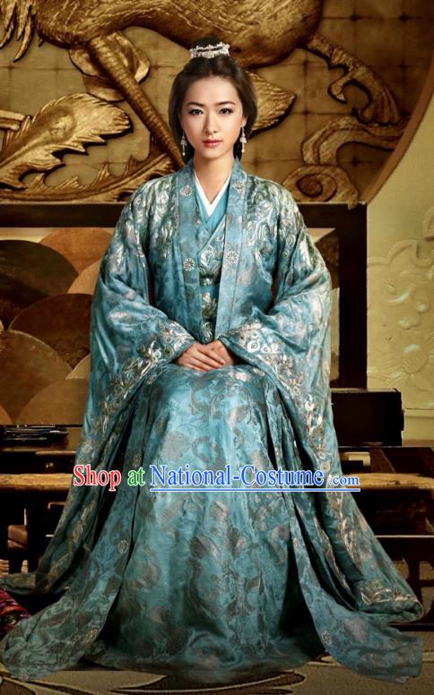 Traditional Ancient Chinese Tang Dynasty Palace Senior Concubine Embroidered Dress Costume and Headpiece Complete Set for Women