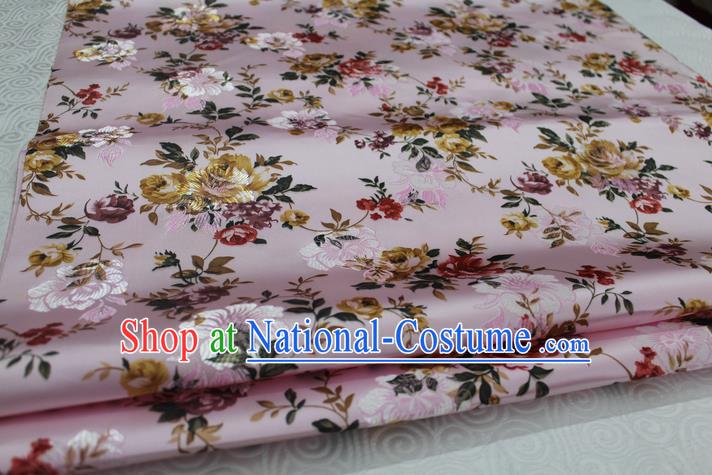 Chinese Traditional Ancient Costume Royal Palace Peony Pattern Pink Brocade Wedding Dress Satin Fabric Hanfu Material