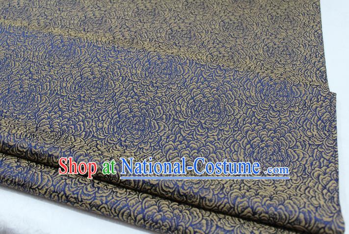 Chinese Traditional Clothing Mongolian Robe Tang Suit Blue Brocade Ancient Costume Palace Flowers Pattern Satin Fabric Hanfu Material