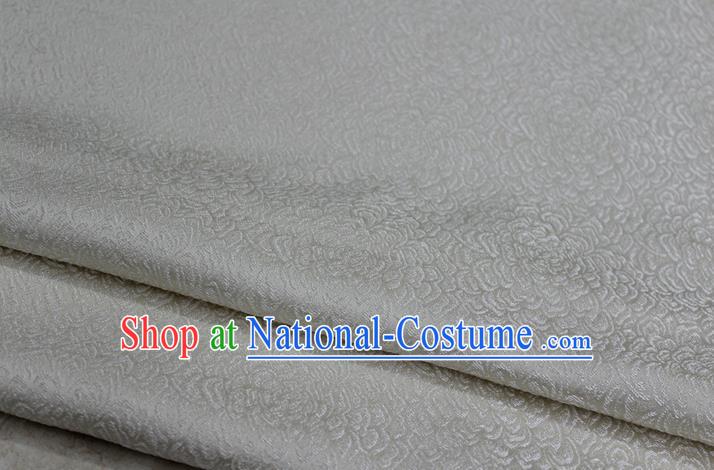 Chinese Traditional Clothing Mongolian Robe Tang Suit White Brocade Ancient Costume Palace Flowers Pattern Satin Fabric Hanfu Material