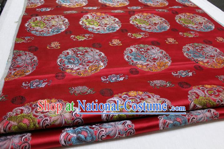 Chinese Traditional Clothing Palace Lotus Pattern Mongolian Robe Tang Suit Red Brocade Ancient Costume Satin Fabric Hanfu Material