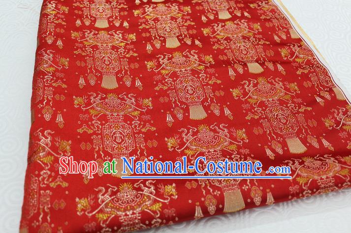 Chinese Traditional Clothing Palace Lantern Pattern Tang Suit Red Brocade Ancient Costume Satin Fabric Hanfu Material