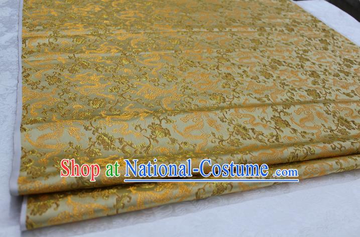 Chinese Traditional Wedding Clothing Cheongsam Golden Brocade Ancient Costume Palace Dragons Pattern Satin Fabric Hanfu Material