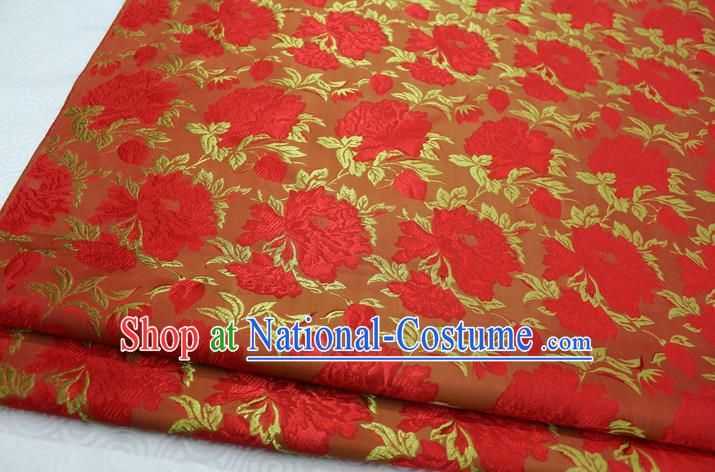 Chinese Traditional Wedding Clothing Palace Red Peony Pattern Tang Suit Cheongsam Brocade Ancient Costume Satin Fabric Hanfu Material