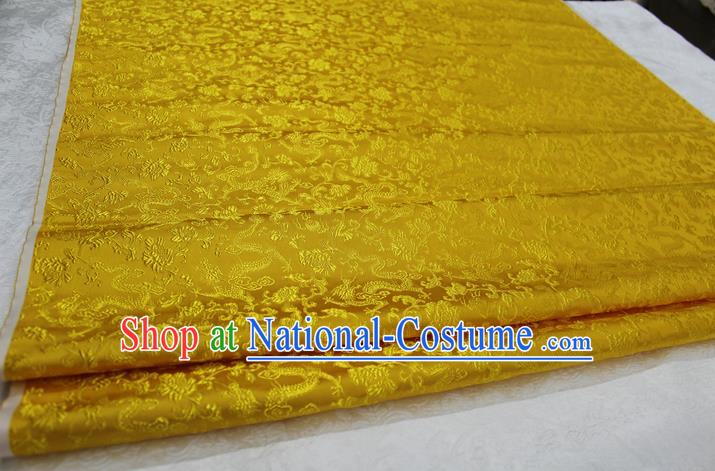 Chinese Traditional Wedding Clothing Cheongsam Yellow Brocade Ancient Costume Palace Dragons Pattern Satin Fabric Hanfu Material