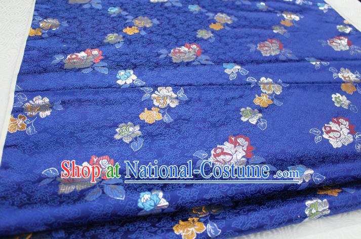 Chinese Traditional Wedding Clothing Palace Rose Pattern Xiuhe Suit Cheongsam Blue Brocade Ancient Costume Satin Fabric Hanfu Material