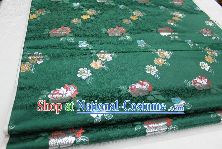 Chinese Traditional Wedding Clothing Palace Rose Pattern Xiuhe Suit Cheongsam Green Brocade Ancient Costume Satin Fabric Hanfu Material