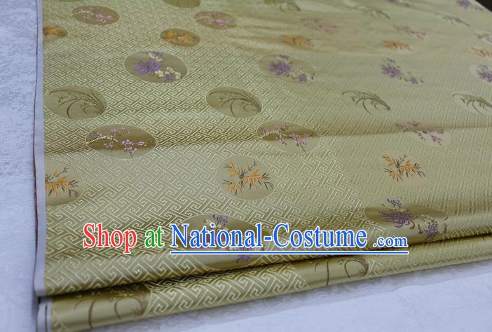 Chinese Traditional Wedding Clothing Tang Suit Yellow Brocade Ancient Costume Palace Plum Blossom Orchid Bamboo Chrysanthemum Pattern Satin Fabric Hanfu Material