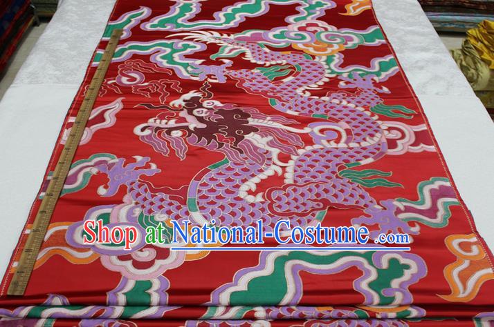 Chinese Traditional Ancient Costume Royal Palace Dragon Pattern Mongolian Robe Red Brocade Cheongsam Satin Fabric Hanfu Material