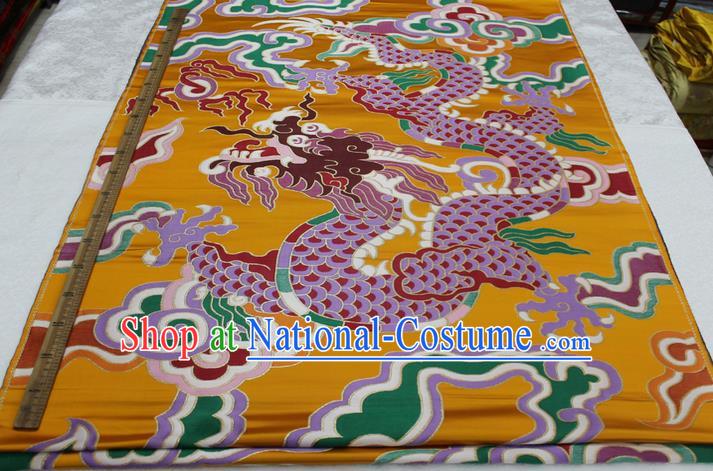 Chinese Traditional Ancient Costume Royal Palace Dragon Pattern Mongolian Robe Yellow Brocade Cheongsam Satin Fabric Hanfu Material