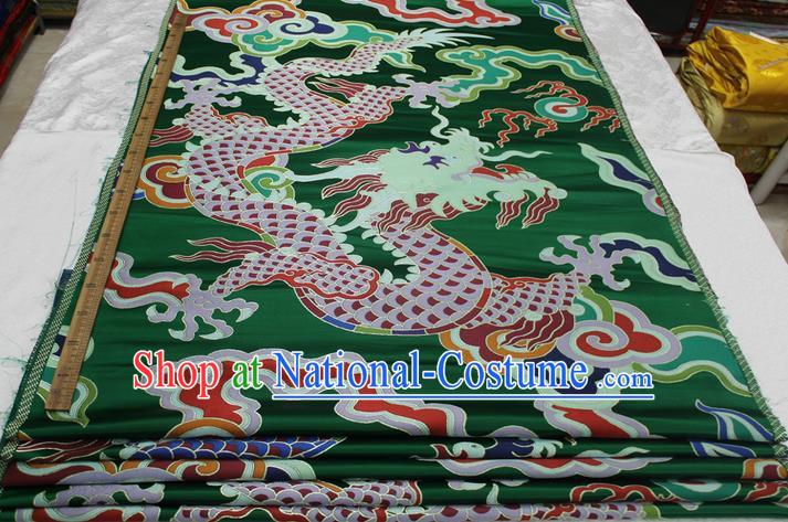 Chinese Traditional Ancient Costume Royal Palace Dragon Pattern Mongolian Robe Green Brocade Cheongsam Satin Fabric Hanfu Material