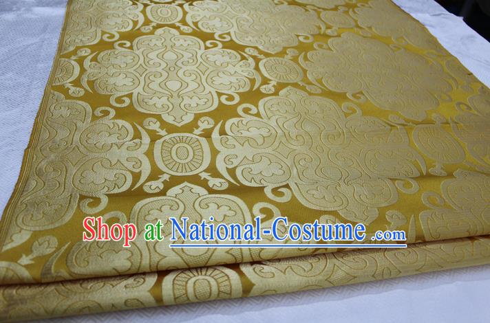 Chinese Traditional Ancient Costume Royal Palace Pattern Mongolian Robe Yellow Brocade Satin Fabric Hanfu Material