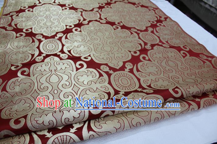 Chinese Traditional Ancient Costume Royal Palace Pattern Mongolian Robe Wine Red Brocade Satin Fabric Hanfu Material