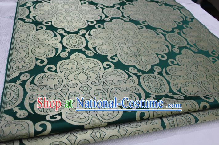 Chinese Traditional Ancient Costume Royal Palace Pattern Mongolian Robe Green Brocade Satin Fabric Hanfu Material