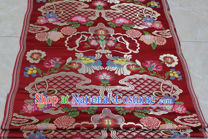 Chinese Traditional Ancient Costume Royal Palace Pattern Tibetan Robe Red Brocade Xiuhe Suit Wedding Dress Satin Fabric Hanfu Material