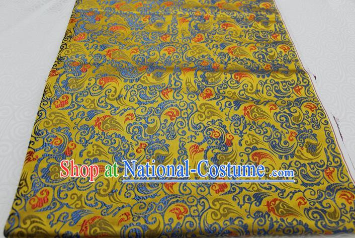 Chinese Traditional Ancient Costume Royal Palace Pattern Mongolian Robe Yellow Brocade Xiuhe Suit Wedding Dress Satin Fabric Hanfu Material