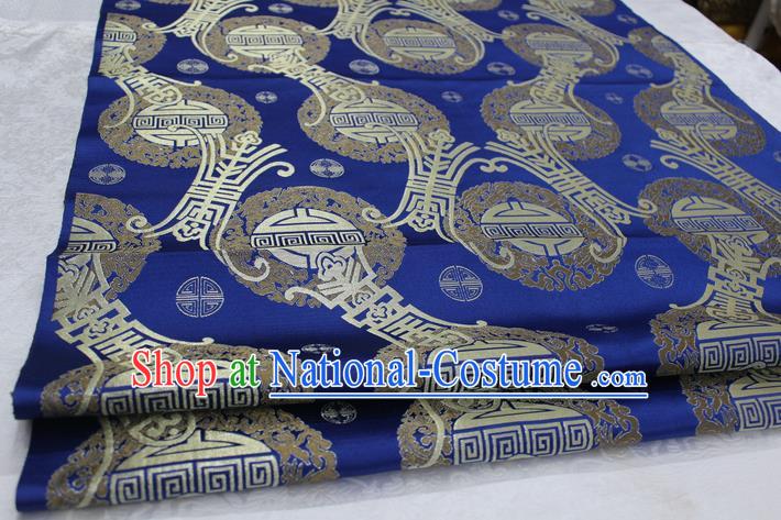 Chinese Traditional Ancient Costume Royal Palace Pattern Mongolian Robe Royalblue Brocade Satin Fabric Hanfu Material