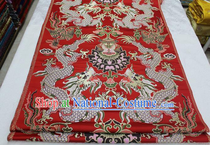 Chinese Traditional Ancient Costume Imperial Robe Red Brocade Royal Palace Dragon Pattern Tang Suit Cheongsam Satin Fabric Hanfu Material