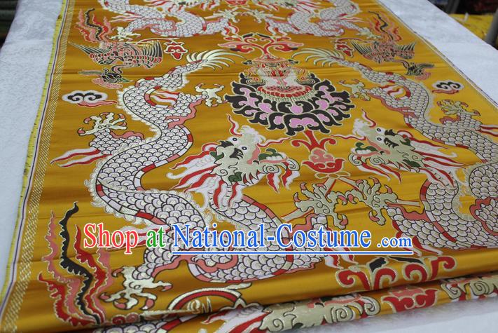 Chinese Traditional Ancient Costume Imperial Robe Yellow Brocade Royal Palace Dragon Pattern Tang Suit Cheongsam Satin Fabric Hanfu Material