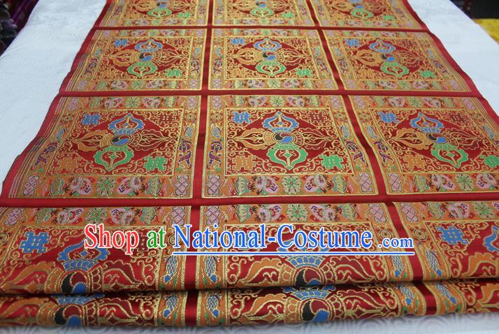 Chinese Traditional Ancient Wedding Costume Red Brocade Palace Buddhism Pattern Mongolian Robe Satin Fabric Hanfu Material