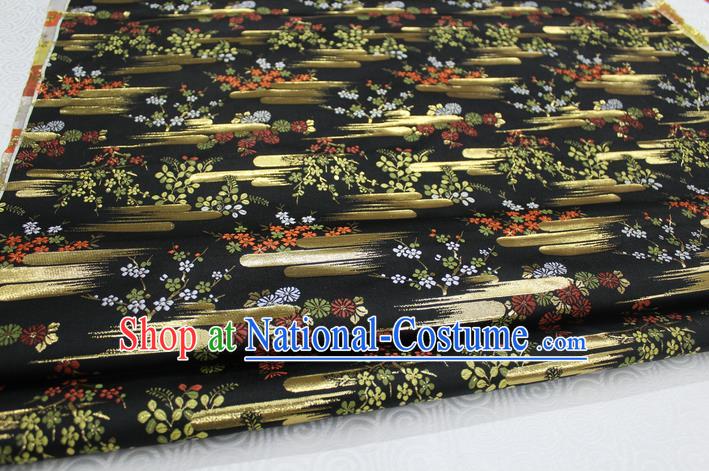 Chinese Traditional Ancient Costume Kimono Black Brocade Palace Pattern Cheongsam Satin Fabric Hanfu Material