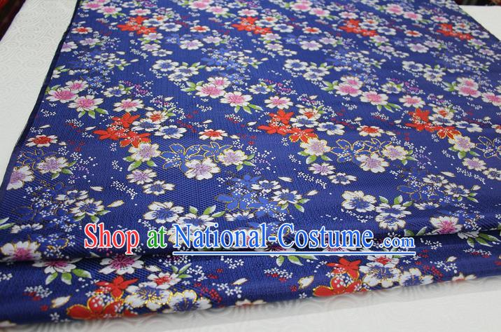 Chinese Traditional Ancient Costume Cheongsam Blue Brocade Palace Flowers Pattern Kimono Satin Fabric Hanfu Material