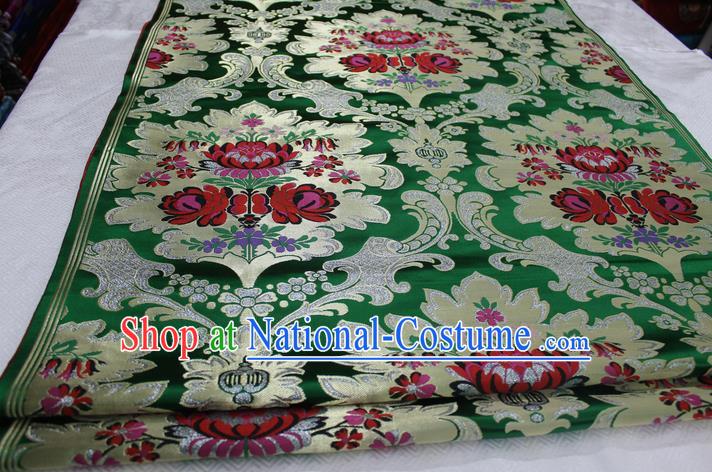 Chinese Traditional Ancient Wedding Costume Mongolian Robe Green Brocade Palace Pattern Xiuhe Suit Satin Fabric Hanfu Material