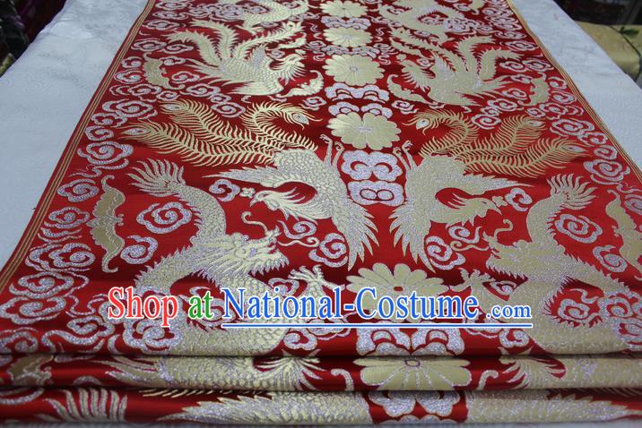 Chinese Traditional Ancient Wedding Costume Red Cheongsam Brocade Palace Dragon Phoenix Pattern Xiuhe Suit Satin Fabric Hanfu Material