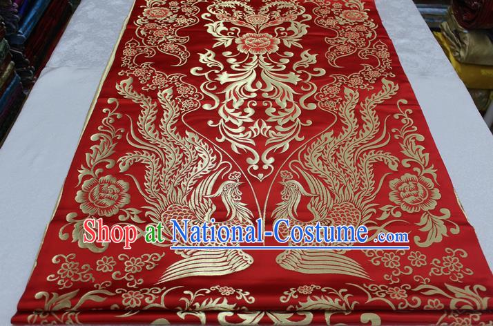 Chinese Traditional Ancient Wedding Costume Cheongsam Red Brocade Palace Phoenix Pattern Xiuhe Suit Satin Fabric Hanfu Material