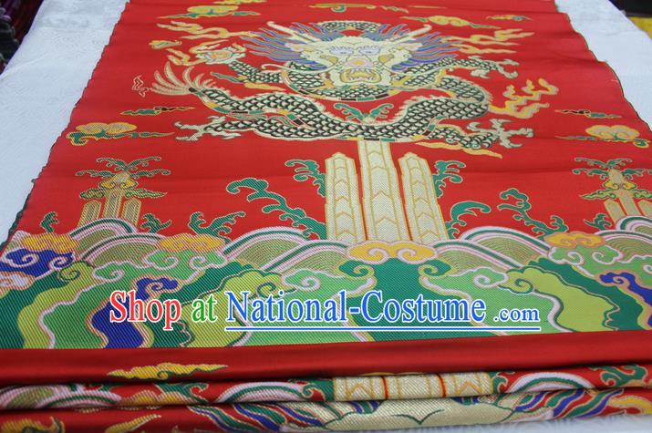 Chinese Traditional Ancient Wedding Costume Imperial Robe Red Nanjing Brocade Palace Dragon Pattern Xiuhe Suit Satin Fabric Hanfu Material