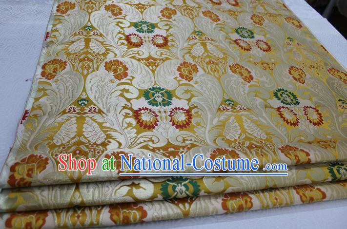 Chinese Traditional Ancient Costume Mongolian Robe Yellow Nanjing Brocade Palace Pattern Xiuhe Suit Satin Fabric Hanfu Material