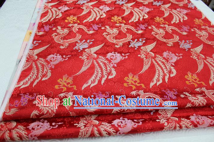 Chinese Traditional Ancient Wedding Costume Xiuhe Suit Red Brocade Palace Phoenix Pattern Satin Fabric Hanfu Material