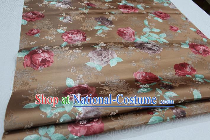 Chinese Traditional Ancient Costume Tang Suit Cheongsam Brown Brocade Palace Pattern Satin Fabric Hanfu Material