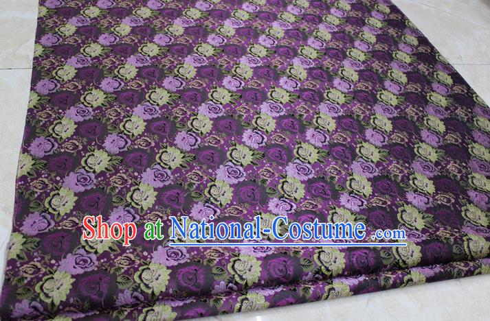 Chinese Traditional Wedding Cheongsam Purple Brocade Ancient Costume Palace Flowers Pattern Satin Fabric Hanfu Material