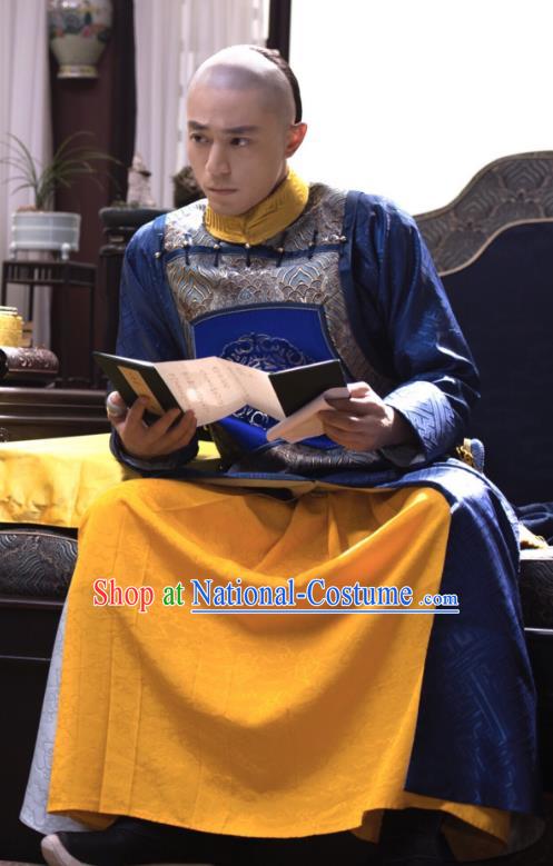 Traditional Ancient Chinese Qing Dynasty Manchu Emperor Embroidered Informal Costume for Men