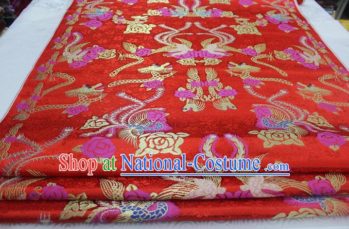 Chinese Traditional Wedding Clothing Palace Phoenix Pattern Xiuhe Suit Cheongsam Red Brocade Ancient Costume Satin Fabric Hanfu Material