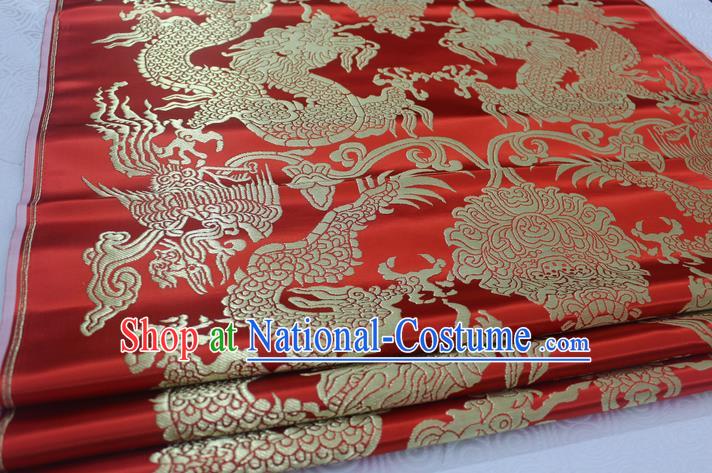 Chinese Traditional Clothing Palace Dragons Pattern Tang Suit Red Brocade Ancient Costume Mongolian Robe Satin Fabric Hanfu Material