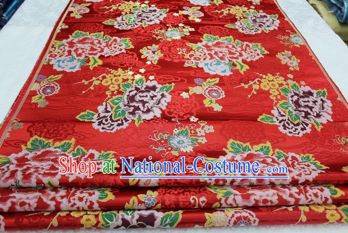 Chinese Traditional Clothing Palace Peony Pattern Tang Suit Cheongsam Red Brocade Ancient Costume Satin Fabric Hanfu Material