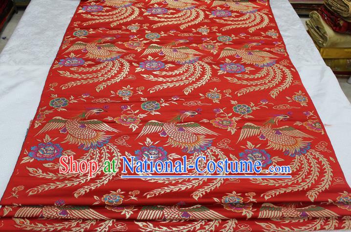 Chinese Traditional Clothing Palace Phoenix Pattern Tang Suit Cheongsam Red Brocade Ancient Costume Satin Fabric Hanfu Material