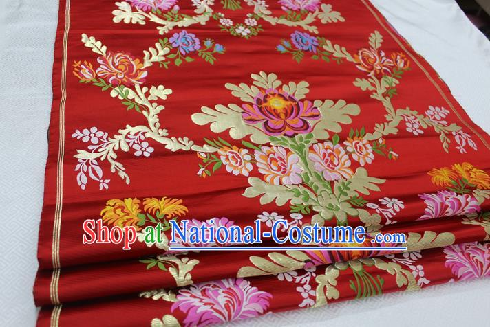 Chinese Traditional Clothing Palace Lotus Pattern Cheongsam Red Nanjing Brocade Ancient Costume Xiuhe Suit Satin Fabric Hanfu Material